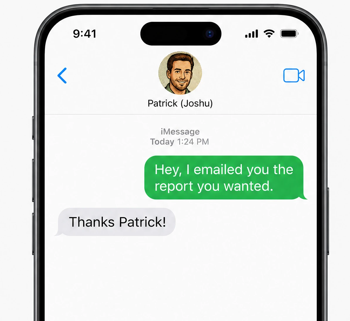 A text thread: Joshu writes that it emailed the report, and the owner replies thanks